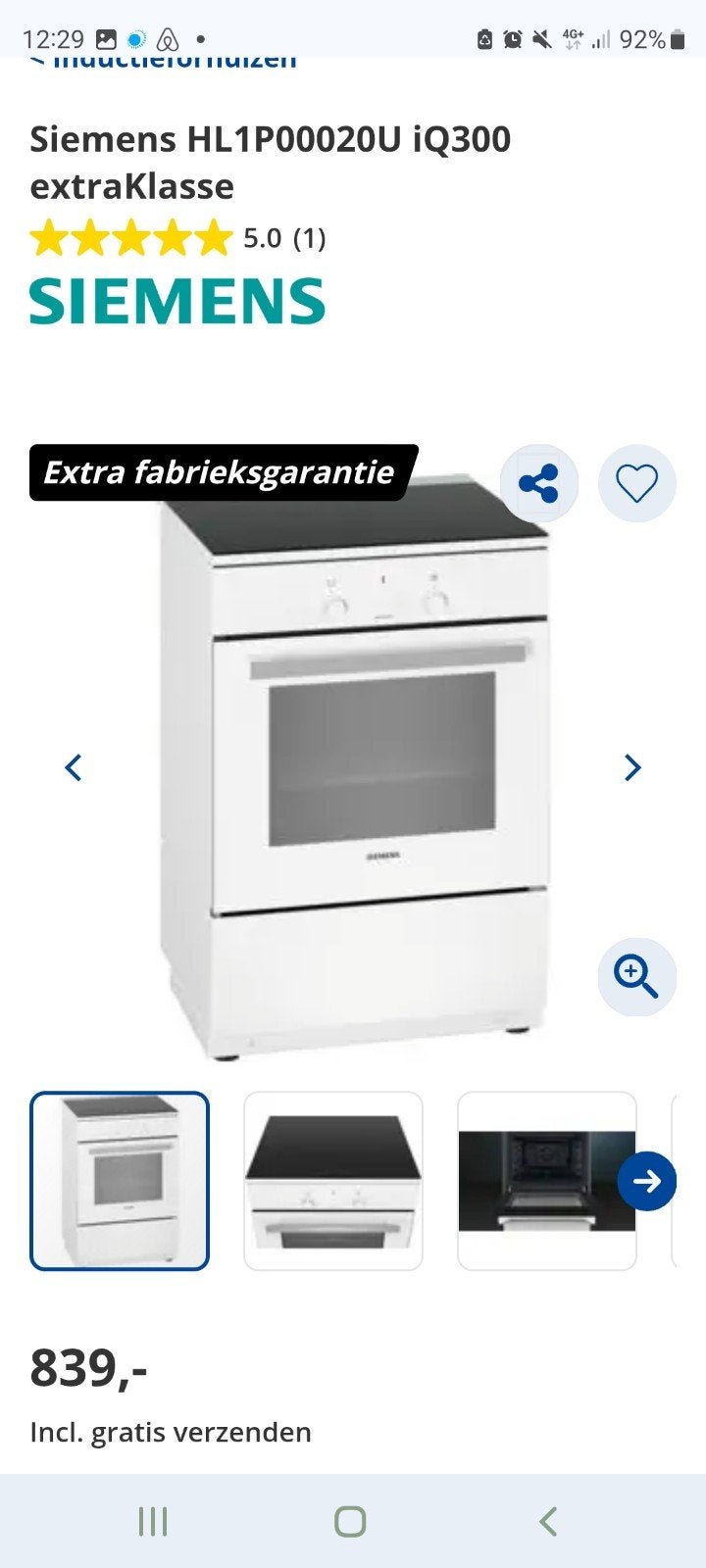 Siemens inductiefornuis met oven, Ophalen of Verzenden, Zo goed als nieuw