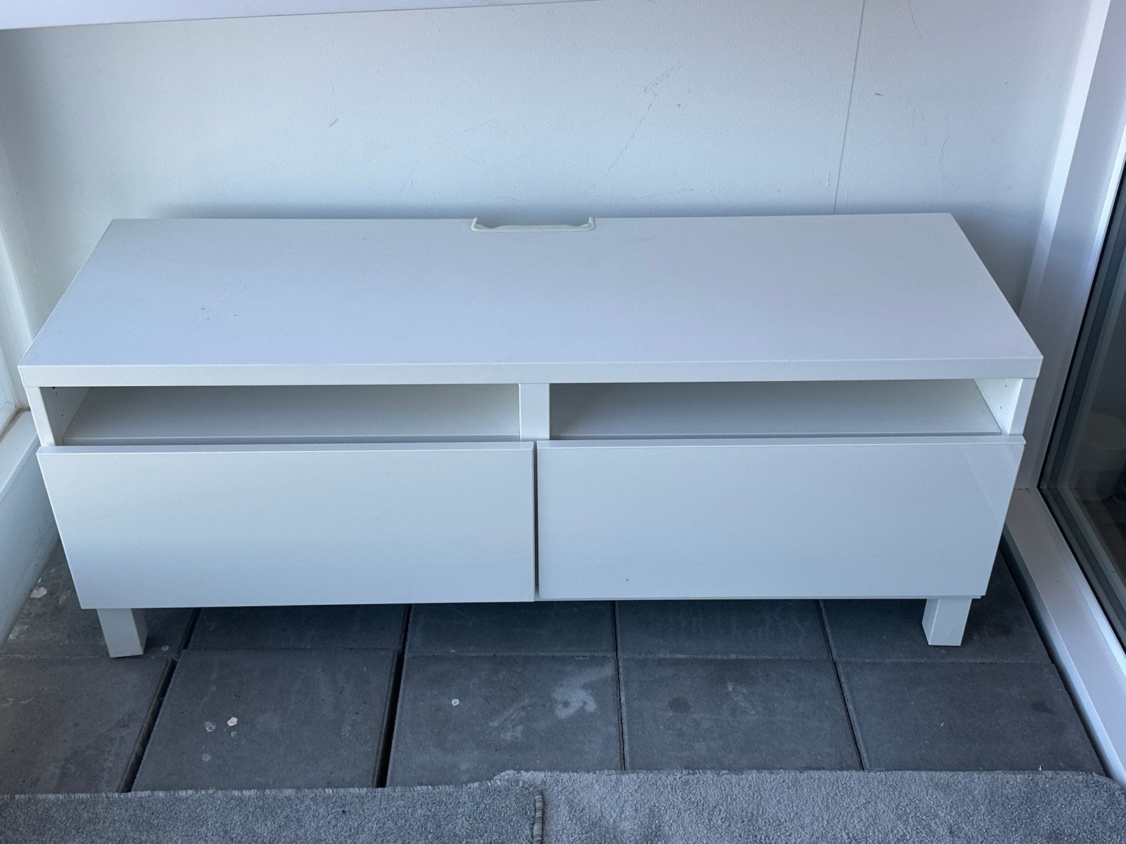 Witte ikea besta TV-meubel/dressoir met opbergruimte, Ophalen, Gebruikt, 100 tot 150 cm, Minder dan 100 cm