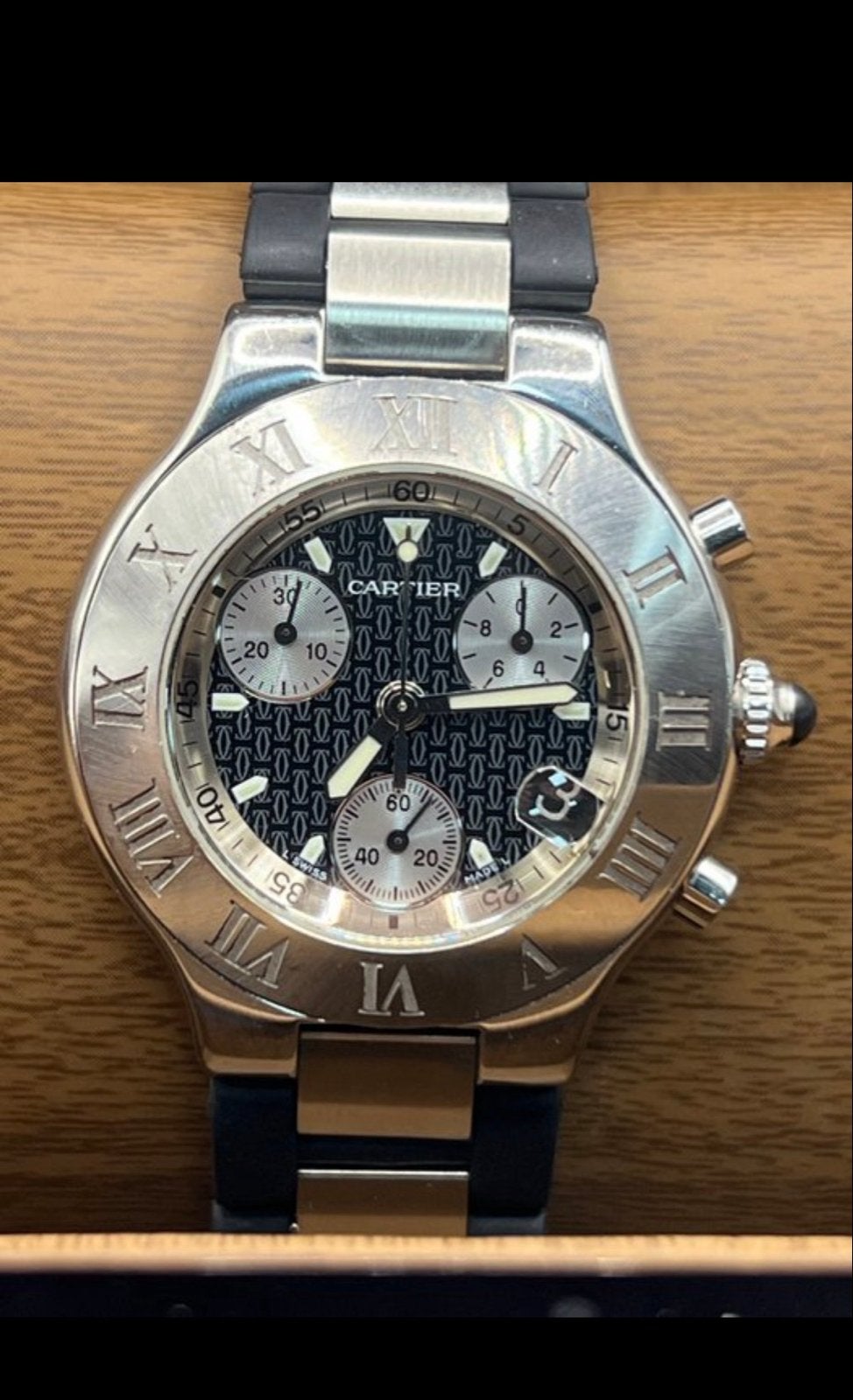 Cartier 21 Chronograaf Herenhorloge Staal/Rubber, Overige merken, Staal, Verzenden, Polshorloge