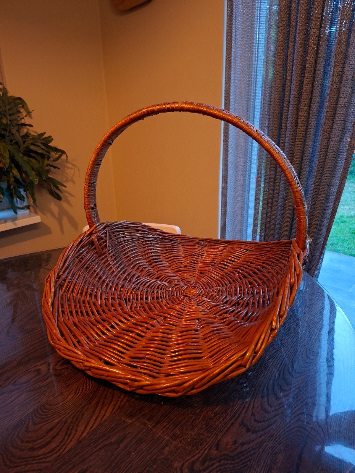 Vintage rotan plukmand / bloemenmand / houtmand, Ophalen, Gebruikt, Mand, Handgemaakt