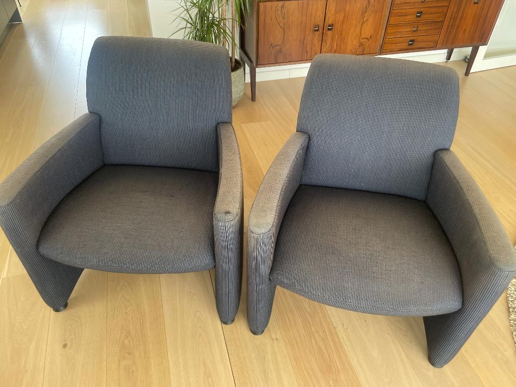 Leolux fauteuils - blauw, Ophalen, Gebruikt, Minder dan 75 cm, 50 tot 75 cm
