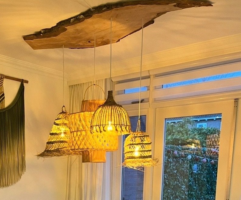 Ibiza / Boho Hanglampen aan Boomstam, Ophalen, Zo goed als nieuw, Boho ibiza