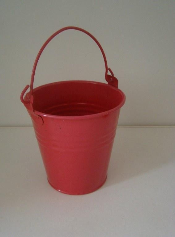 Metalen / blikken  emmertje / plantenbakje / bloempotje rood, Rond, Ophalen of Verzenden, Zo goed als nieuw, Balkon