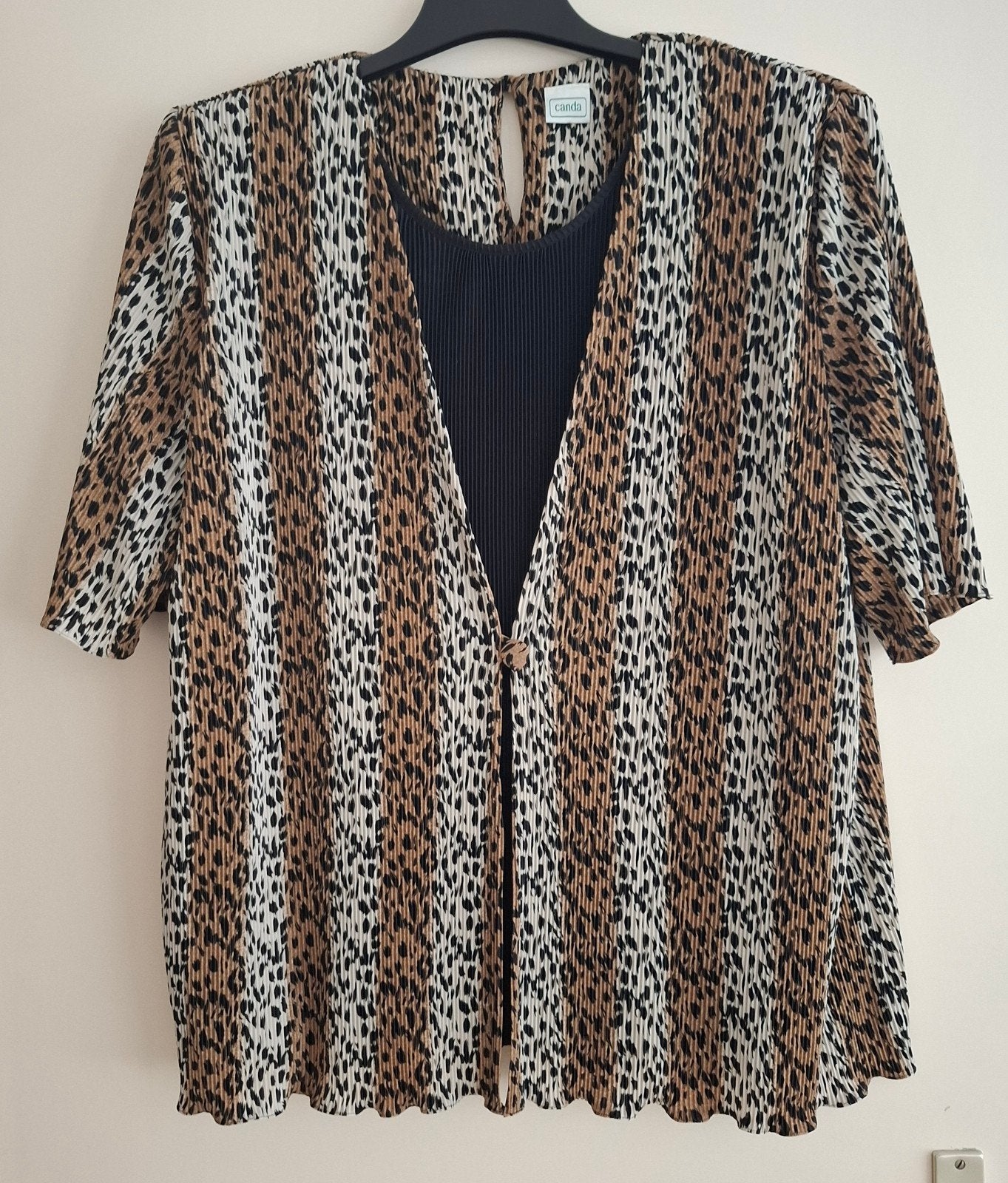 Canda Leopard Print Plissé Top Maat 42 met Schoudervulling, Meerkleurig, Maat 42/44 (L), Ophalen of Verzenden, Korte mouw
