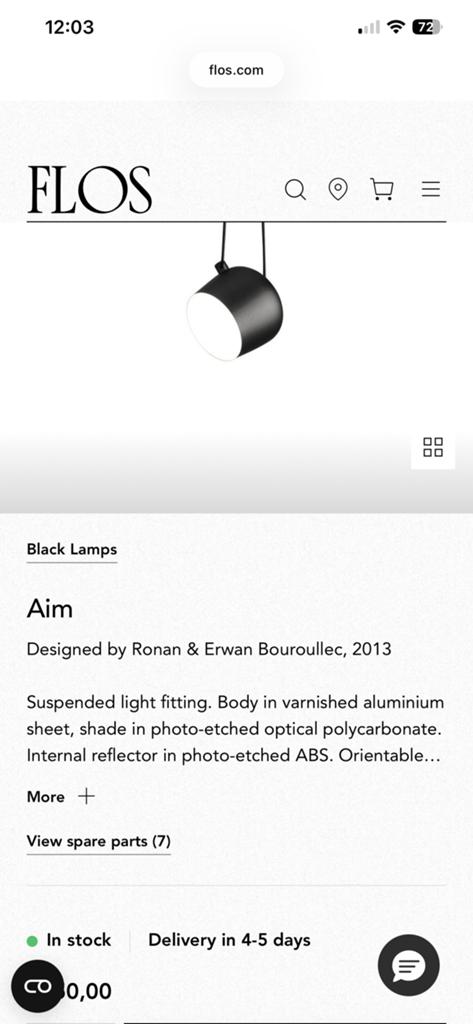 Flos aim F0090030 hang lamp zwart, Ophalen of Verzenden, Nieuw, Minder dan 50 cm
