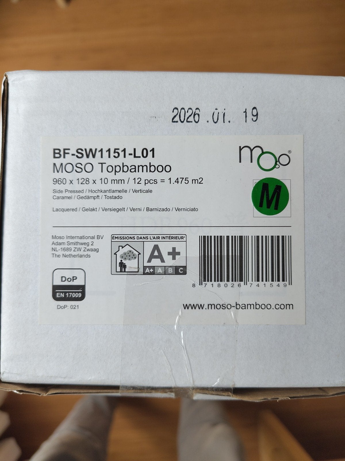 3,5 doos MOSO Topbamboo, sidepressed gelakt  kleur karamel., Ophalen, Overige materialen, 50 tot 150 cm, Nieuw