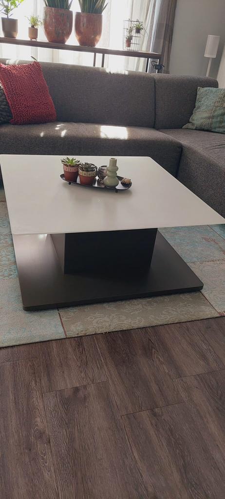 Salontafel wit glas/antraciet – modern design – 90x90x40 cm, Ophalen, Gebruikt, 50 tot 100 cm, Vierkant