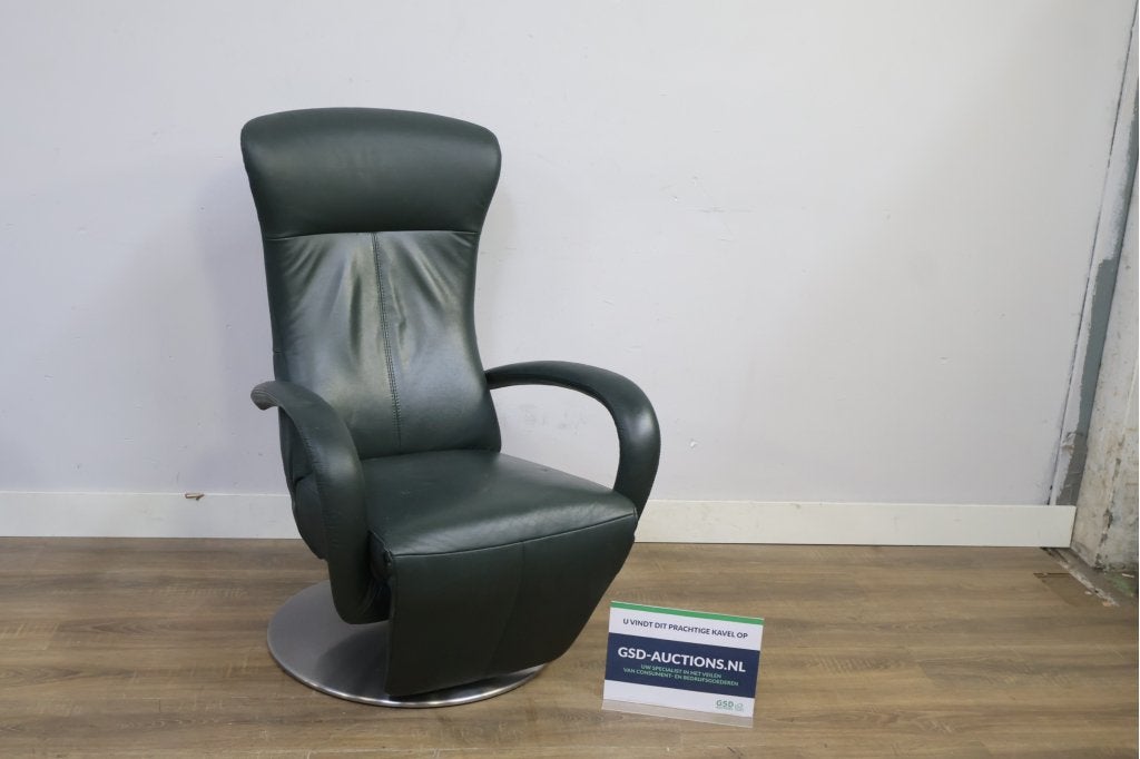 Lederen groene draaifauteuil met metalen ronde voet, Ophalen of Verzenden, Niet ingevuld, Niet ingevuld, Niet ingevuld