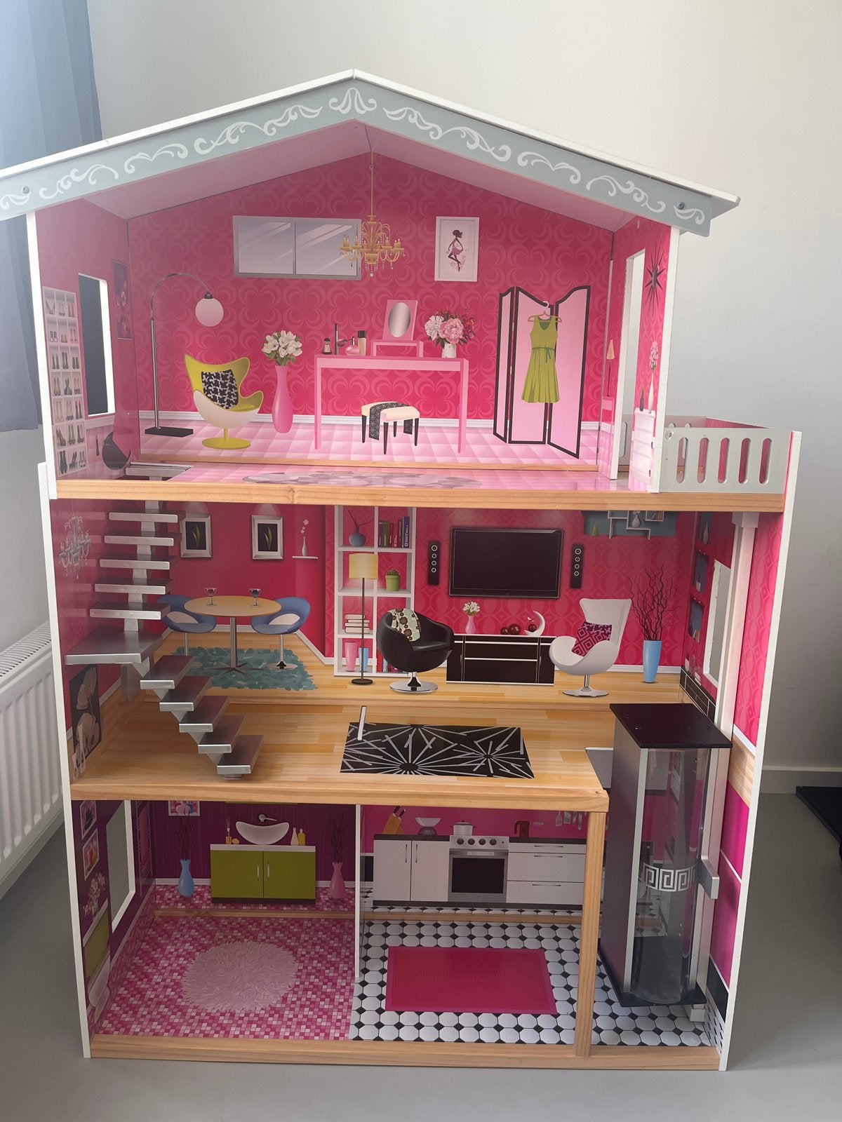 Groot houten poppenhuis met meubels - Bandits and Angels, Ophalen, Gebruikt, Overige typen