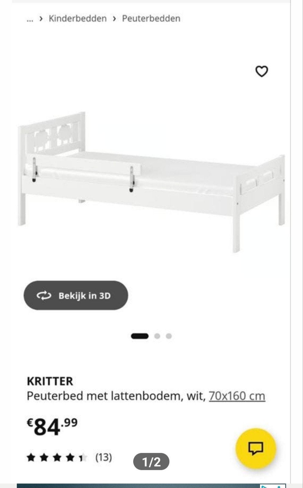 Peuterbed inclusief alle benodigdheden, Lattenbodem, 70 tot 85 cm, Zo goed als nieuw, 140 tot 160 cm