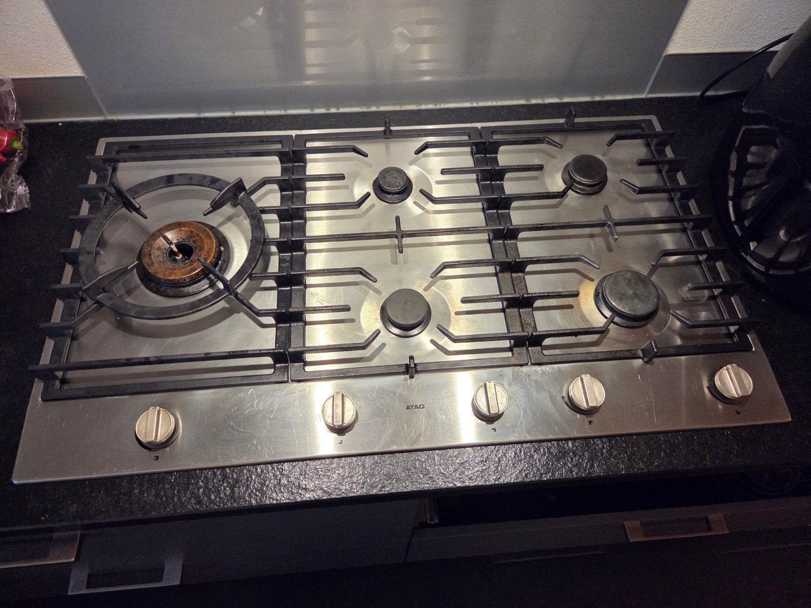 ATAG Gaskookplaat 90x52.5 cm RVS 5-pits, Ophalen, Gebruikt, Inbouw, Gas