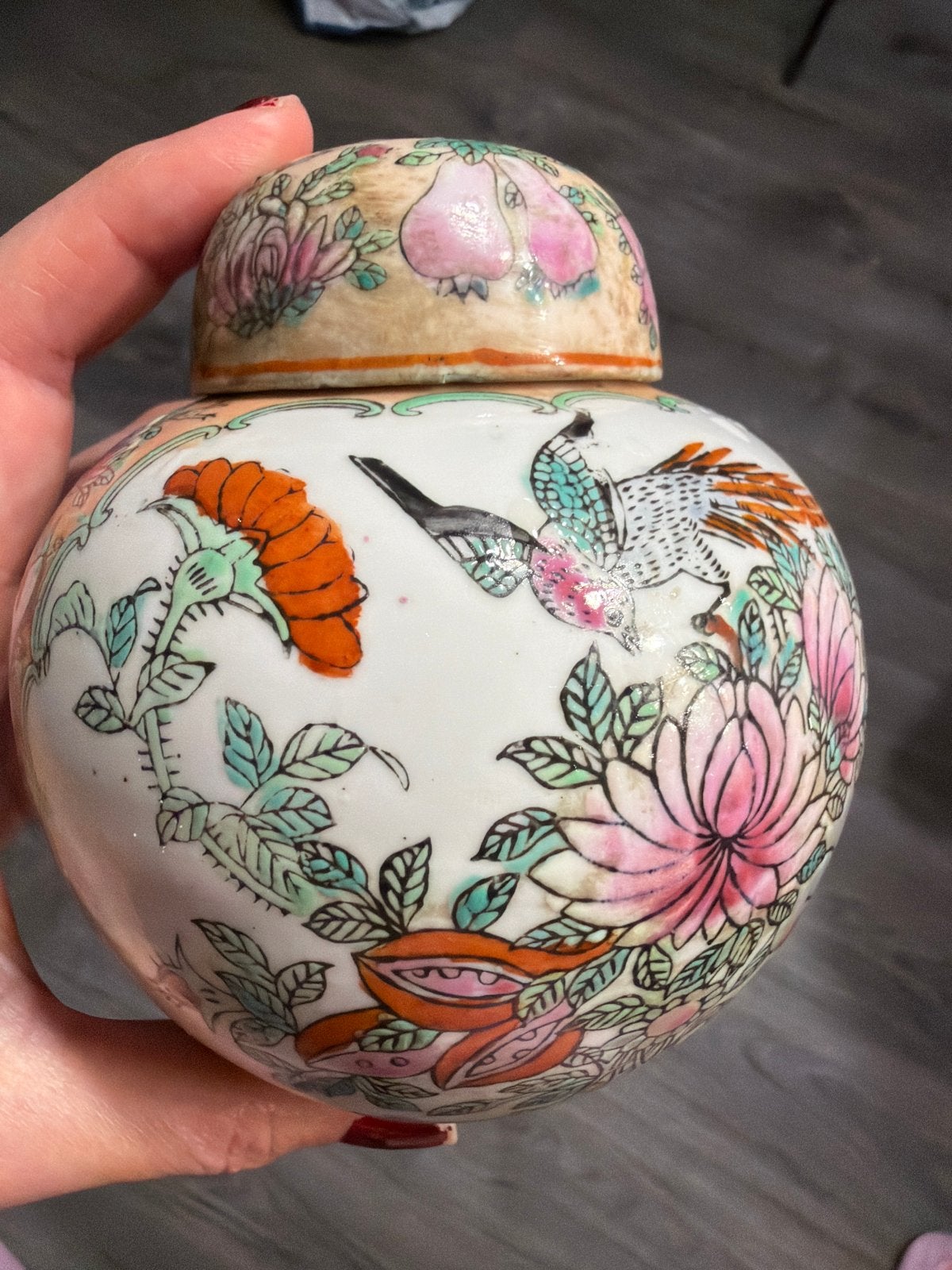 Antieke Chinese gemberpot met vogel- en bloemmotieven, Ophalen of Verzenden