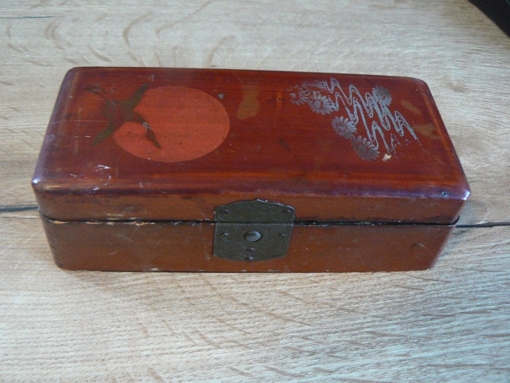 Lepeldoosje Japans Chinees donkerrood gelakt hout, Ophalen of Verzenden