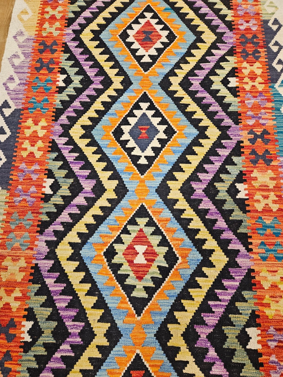 Handgeweven oosterse wollen kelim loper 197x103, Info@SlatsAntiek.nl, Perzisch, Vof Slats Antiek, Crème