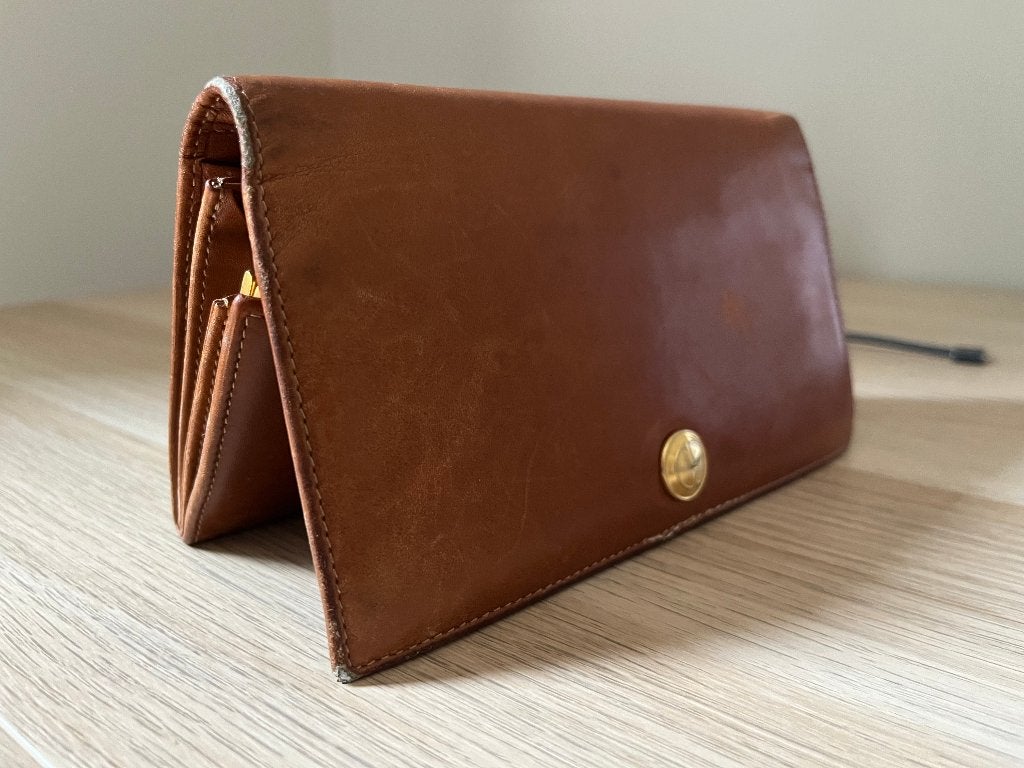Authentieke Vintage Gucci Leren Portemonnee – Made in Italy, Ophalen, Gebruikt, Bruin, Leer