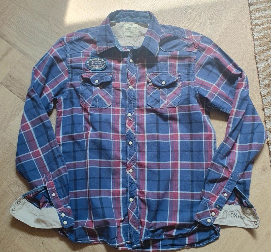 Scotch & Soda Overhemd Maat L - Blauw, Rood, Marineblauw, Blauw, Ophalen of Verzenden, Halswijdte 41/42 (L), Gedragen