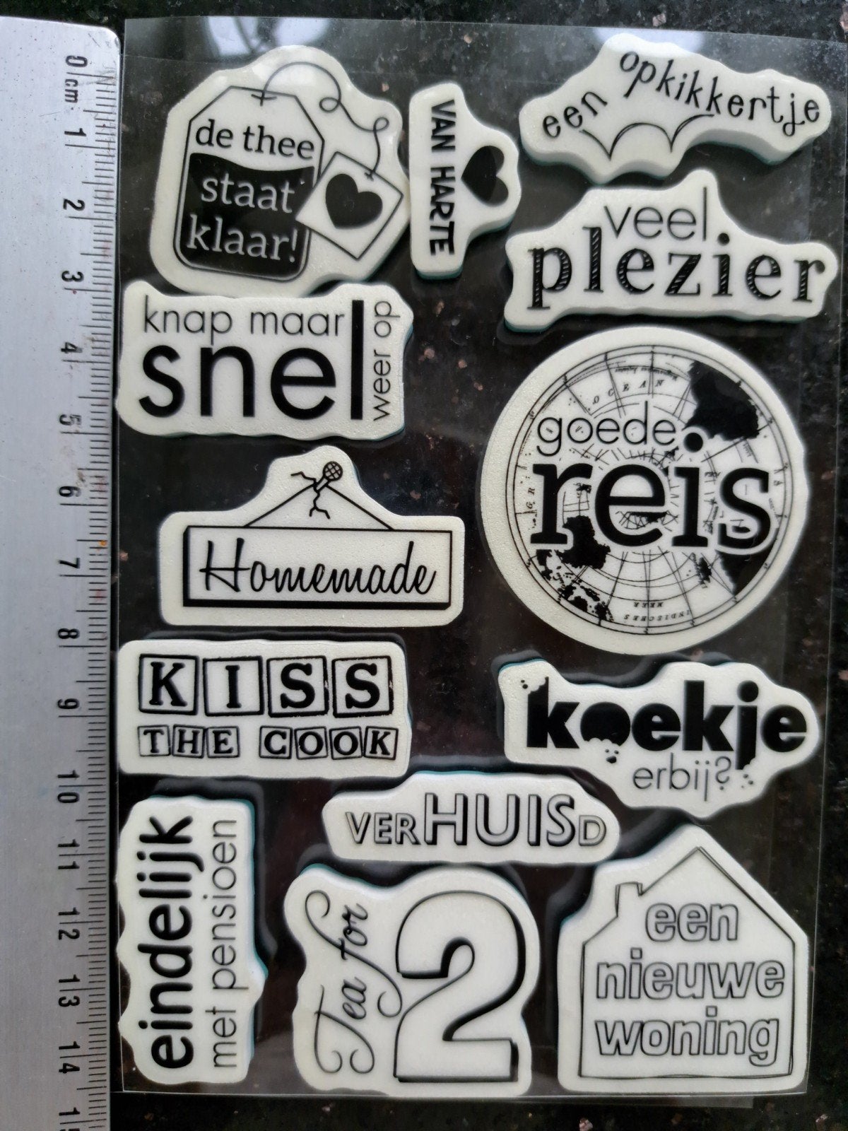 CRAFT UNLIMITED RUBBER STEMPELS NEDERLANDSE teksten kaarten, Hobby en Vrije tijd, Ophalen of Verzenden, Zo goed als nieuw, EZ-mounted stempel