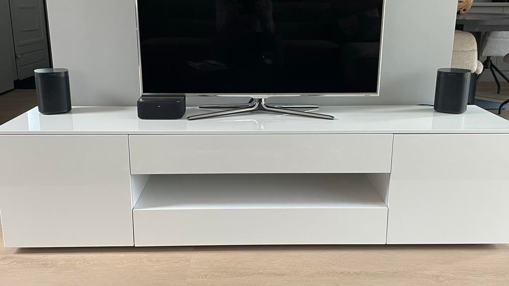 Zwevende hoogglans off-white tv-kast 180 cm breed, Huis en Inrichting, Kasten | Televisiemeubels, Ophalen, 150 tot 200 cm, Zo goed als nieuw
