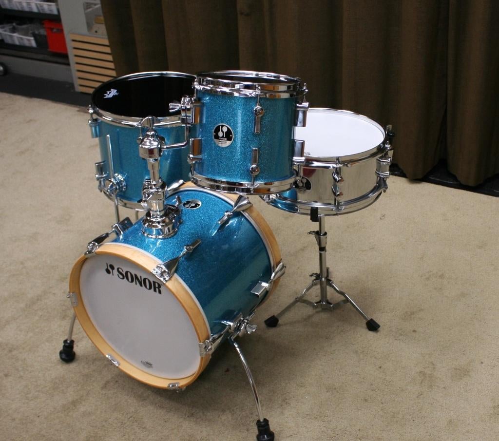 drumstel: sonor martini blue sparkle 14/8/13/12sn, Gebruikt, Ophalen of Verzenden, Sonor, Jouwdrumstel@gmail.com