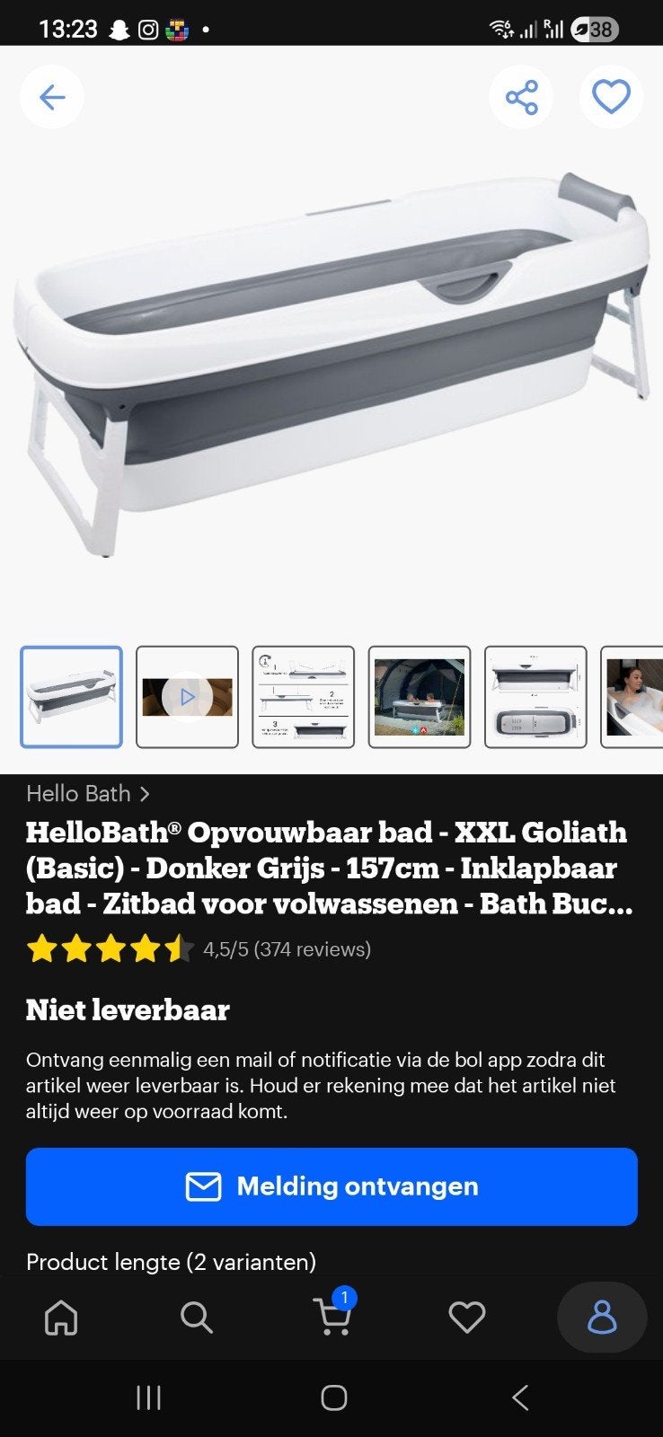 HelloBath Opvouwbaar bad - XXL Goliath -157cm, Huis en Inrichting, Ophalen, Nieuw
