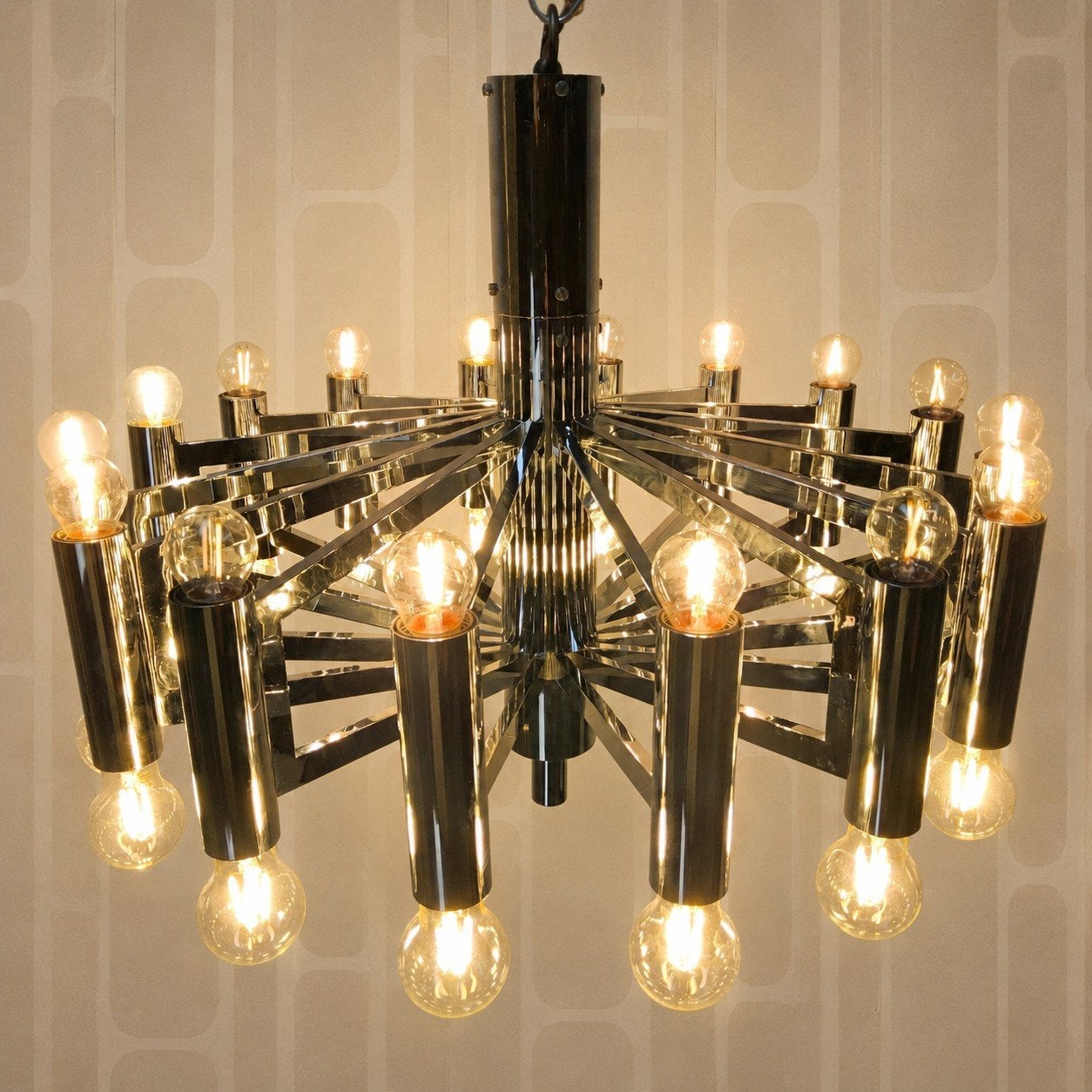Vintage Grote Chromen Itiliaanse Space Age hanglamp Sciolari, Ophalen of Verzenden