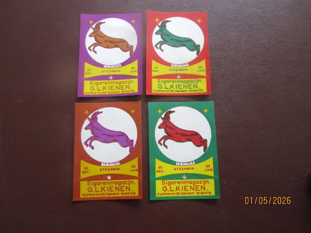 Lucifer Etiketten Sterrenbeeld Steenbok 4 Kleuren, Ophalen of Verzenden, Gebruikt, Luciferdoosjes of -merken