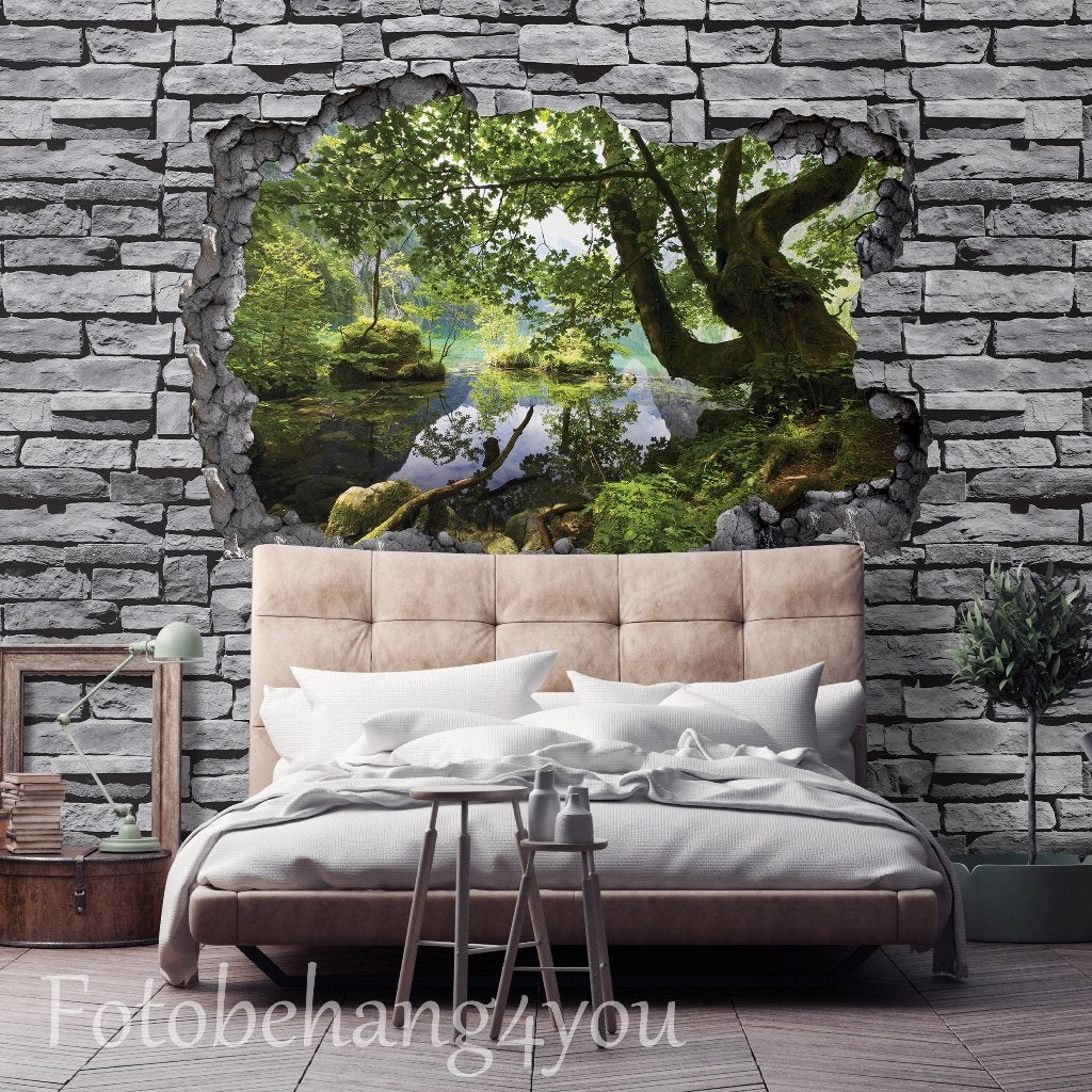 Stenen muur fotobehang 3D Boszicht, 3D, Fotobehang4you, Verzenden, Fotobehang