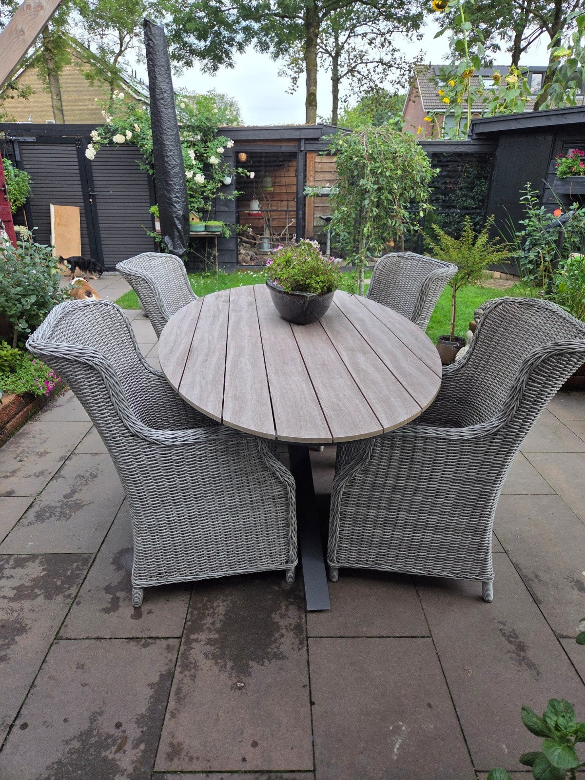 Ovale tuintafel met aluminium onderstel, Ophalen, Gebruikt, Ovaal, Aluminium
