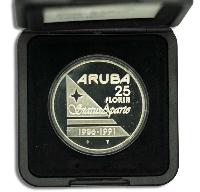 Aruba 25 Florin 1991 proof in doosje, Ophalen of Verzenden, Koningin Beatrix, Overige waardes, Losse munt