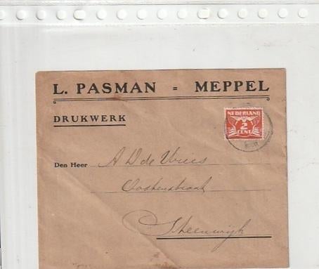 Meppel L. Pasman bedrijfsenvelop gelopen 1928, Ophalen of Verzenden, 1920 tot 1940, Gelopen, Drenthe