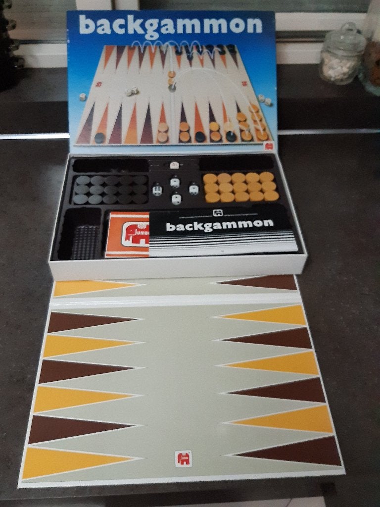 Backgammon 1981 blauwe doos uitmuntend, Hobby en Vrije tijd, Gezelschapsspellen | Bordspellen, Ophalen of Verzenden