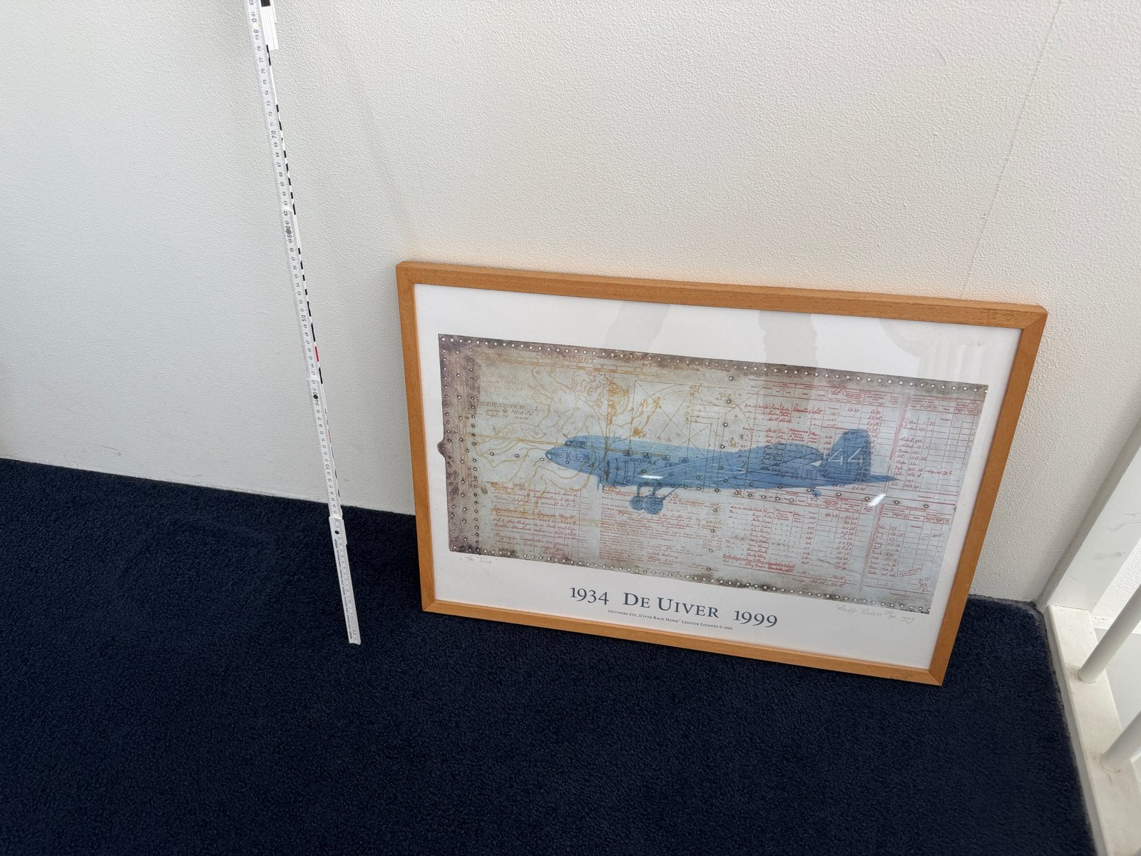Vliegtuig print '1934 De Uiver 1999' in houten lijst, Antiek en Kunst, Ophalen of Verzenden, Print, Overige onderwerpen, Papier