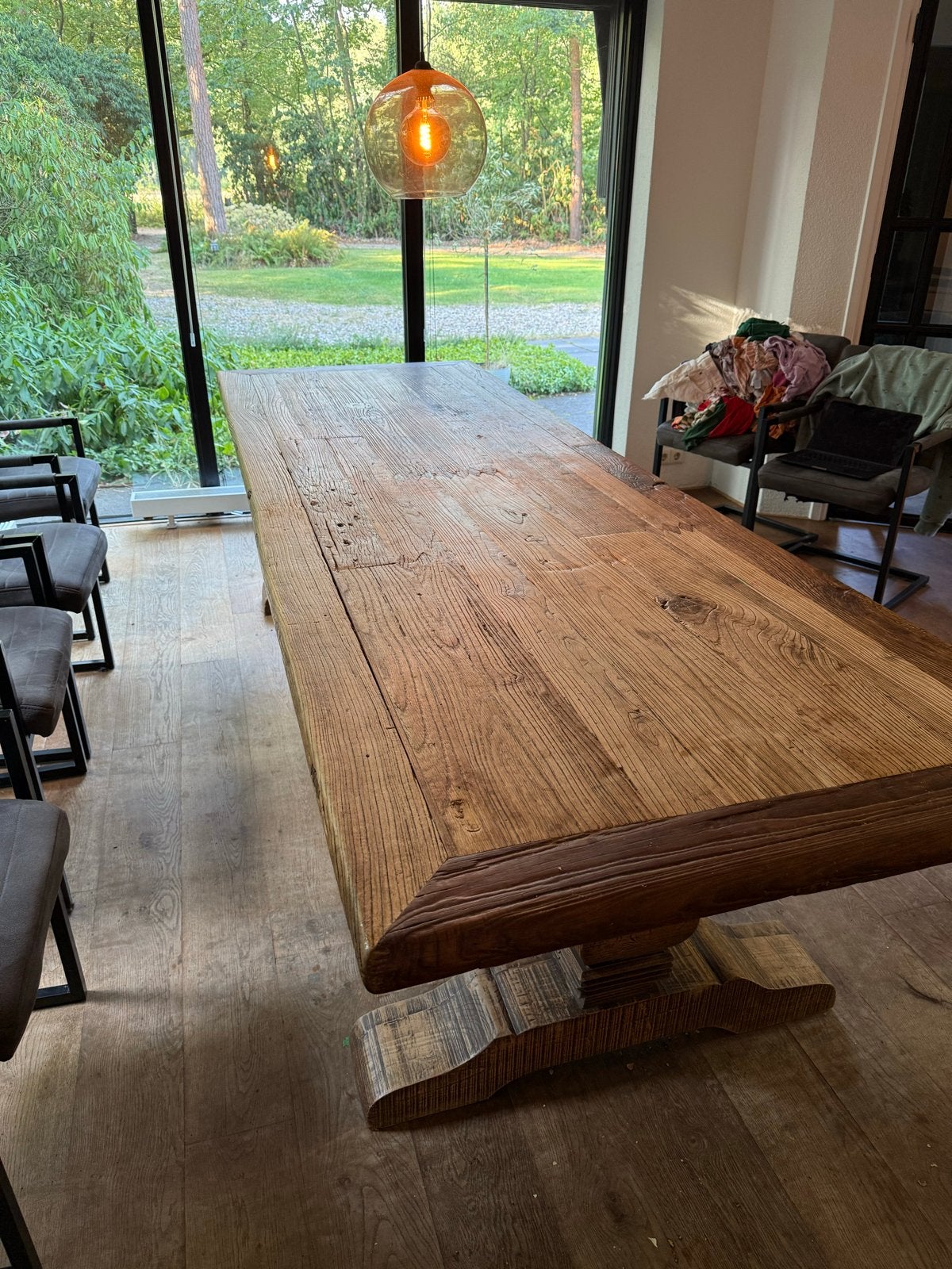 Robuuste eikenhouten eettafel - Landelijke stijl, Ophalen, 100 tot 150 cm, Eikenhout, 200 cm of meer