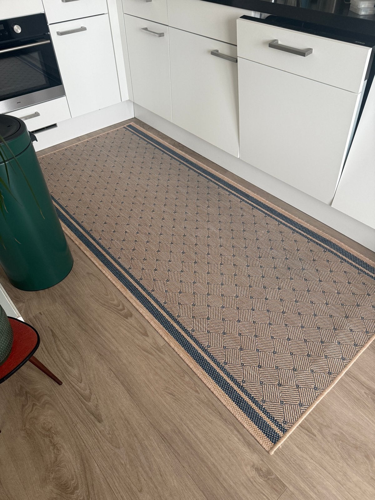 Keuken vloerkleed 220 x 100 cm - Beige/Blauw, Ophalen, Gebruikt, 100 tot 150 cm, Beige