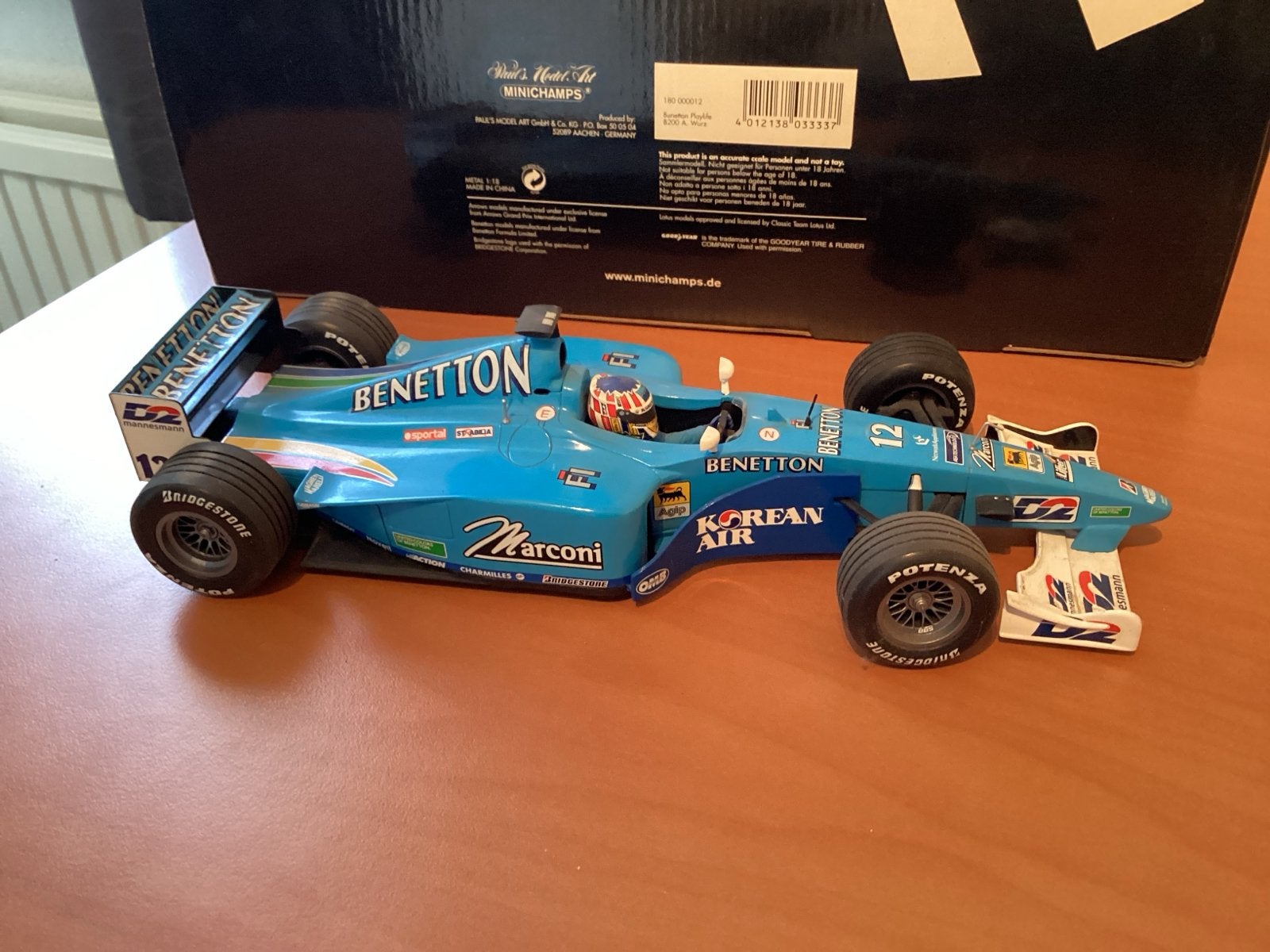 Minichamps Benetton Playlife ,A Wurz Formule 1, schaal 1:18, Ophalen of Verzenden, Zo goed als nieuw, Auto, MiniChamps