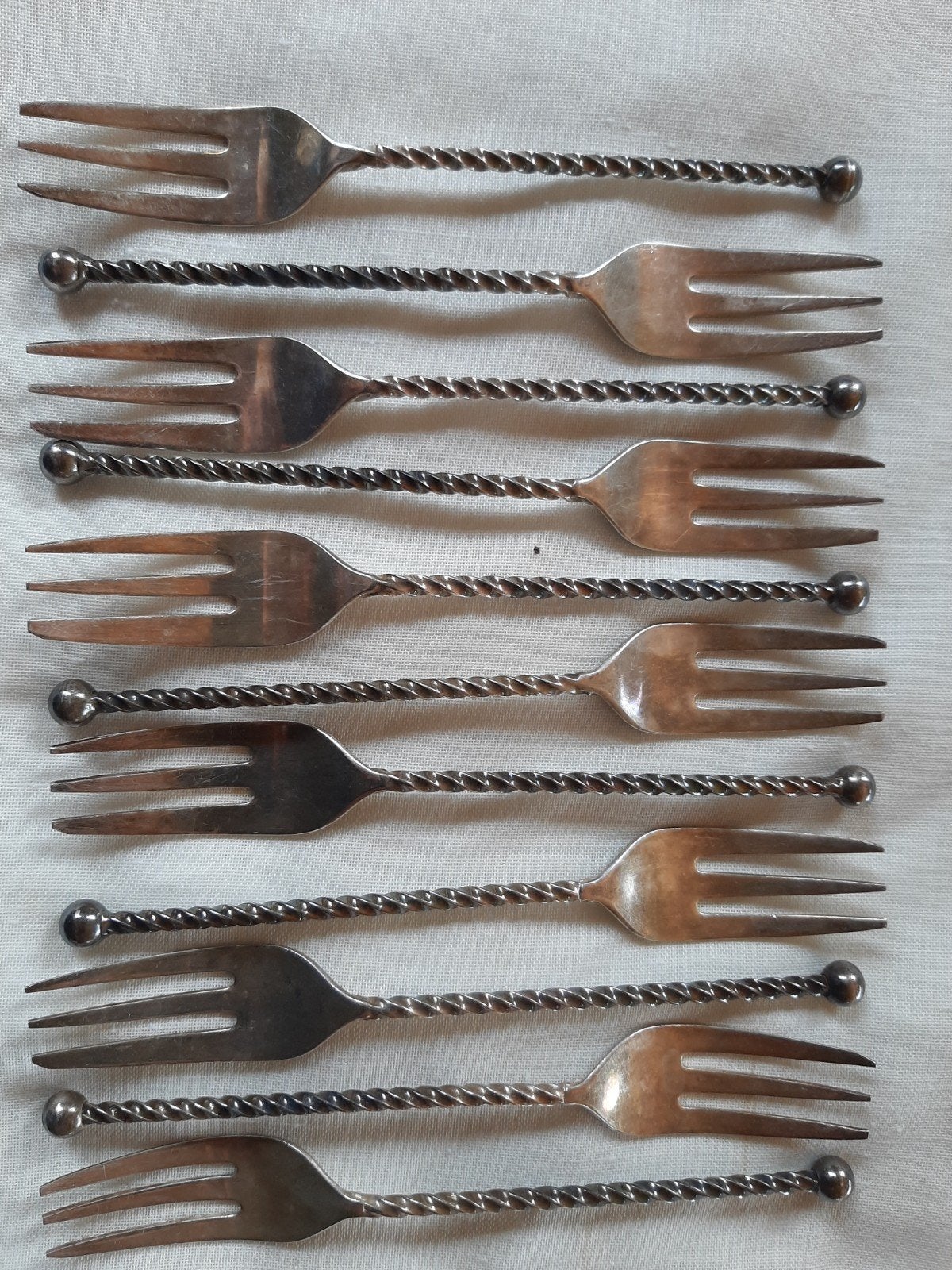 Set van 10 vintage verzilverde  gebaksvorkjes, Ophalen of Verzenden