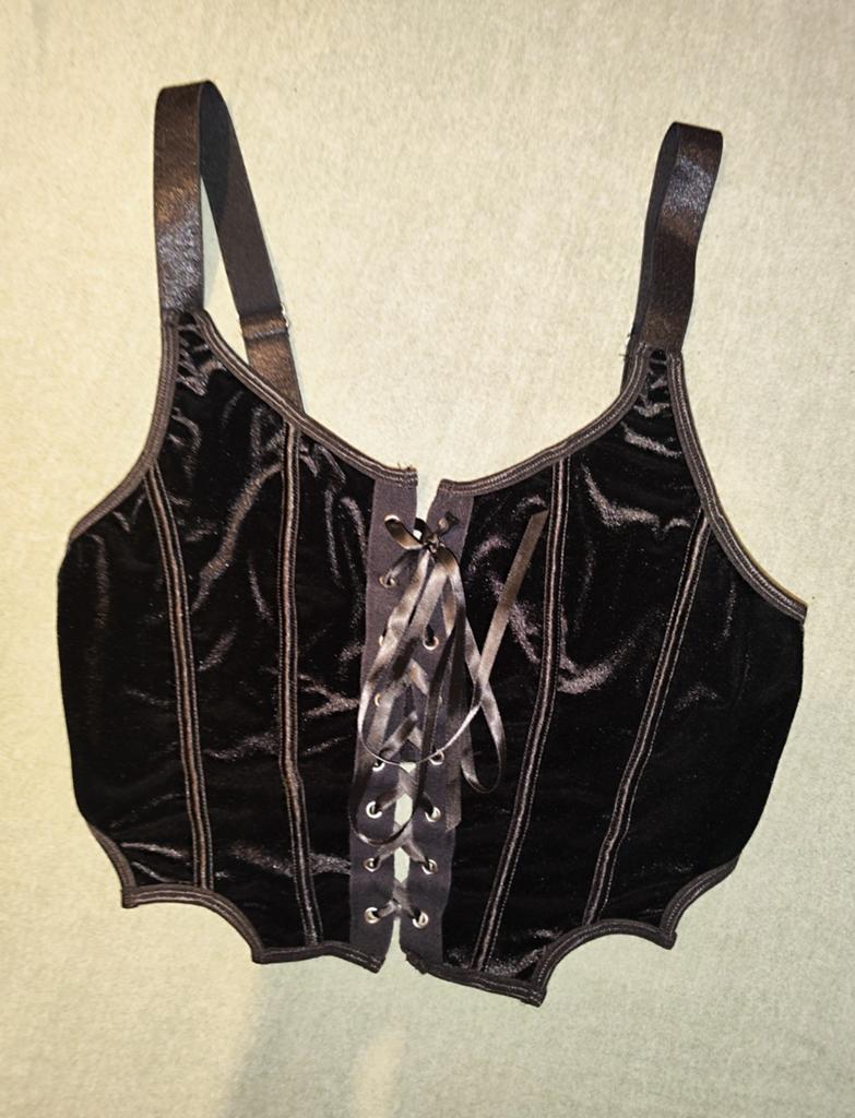 Zwart fluwelen korset top met vetersluiting, Romwe, Ophalen of Verzenden, Zwart, Body of Korset