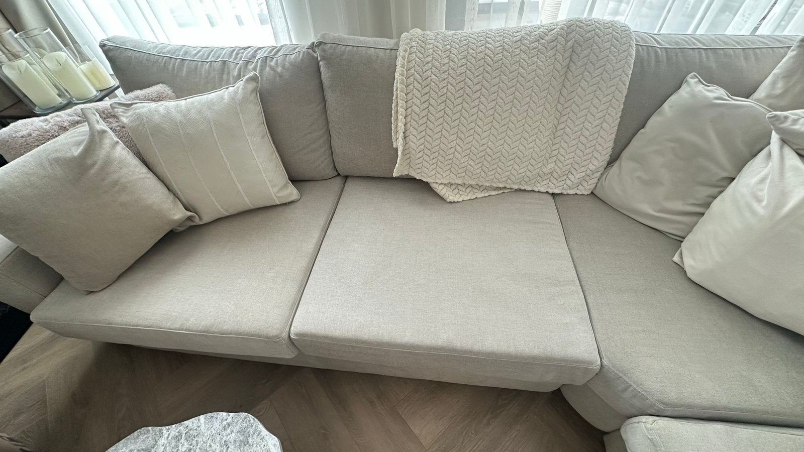 Grote Hoekbank met Chaise Longue - beige, Huis en Inrichting, Ophalen, Hoekbank, 300 cm of meer, Zo goed als nieuw