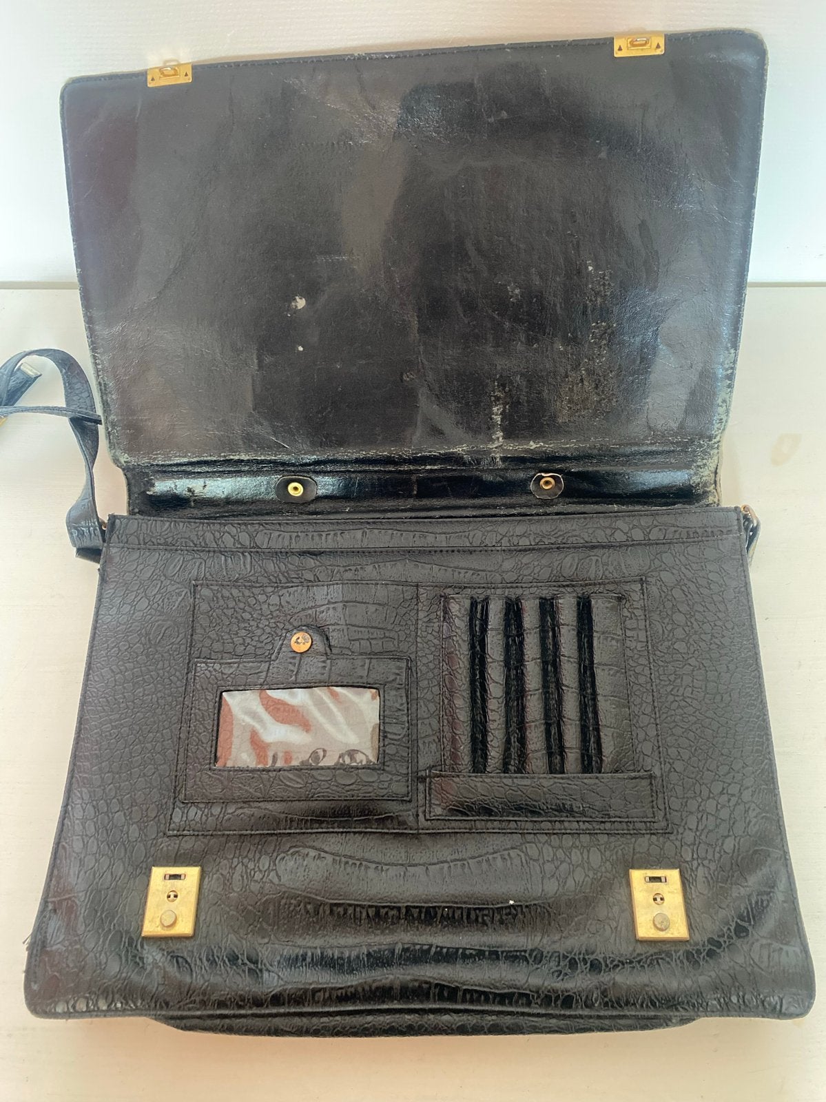 Zwarte Aktetas/laptoptas Krokodillenprint, Ophalen of Verzenden, Gebruikt, Zwart, Overige merken