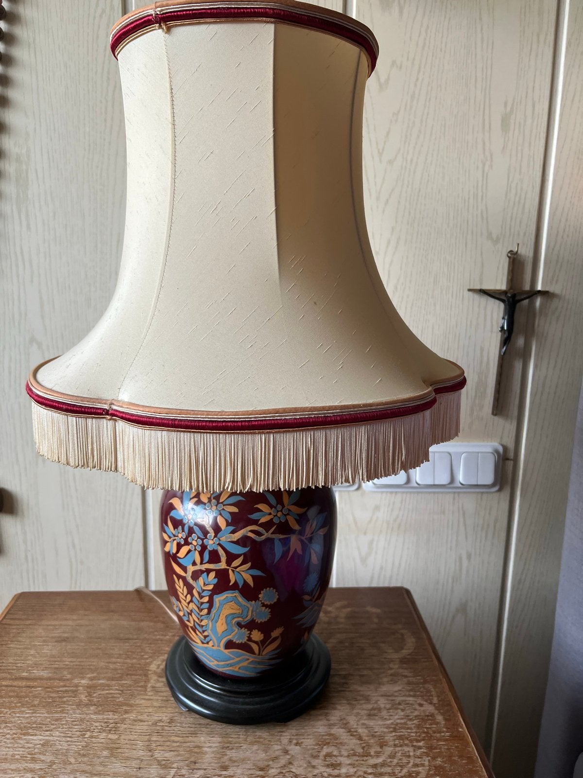 Vintage Oosterse Tafellamp met Stoffen Kap, Ophalen of Verzenden