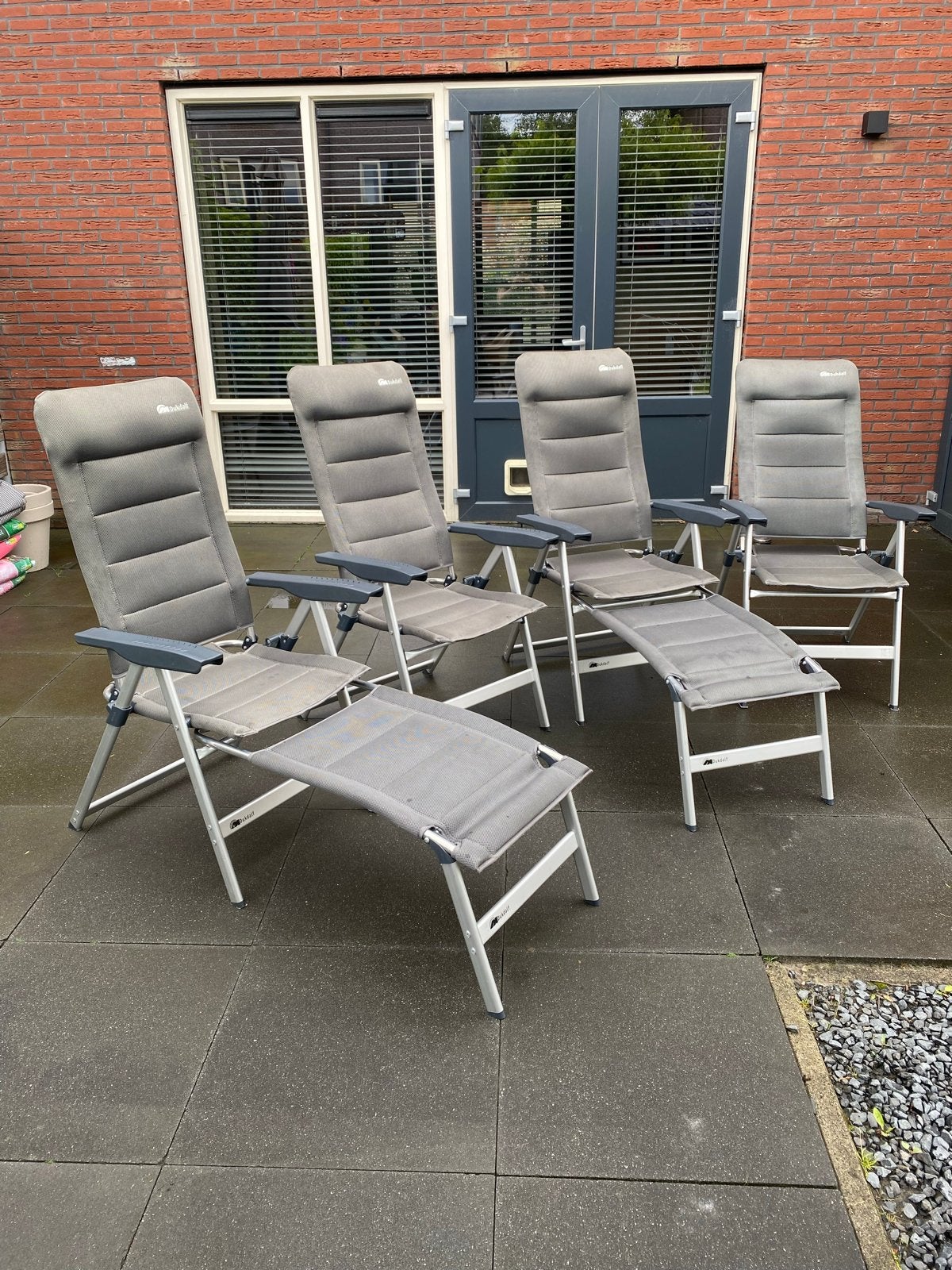 4 Dukdalf Brillante campingstoelen met 2 voetensteunen, Ophalen, Gebruikt, Campingstoel