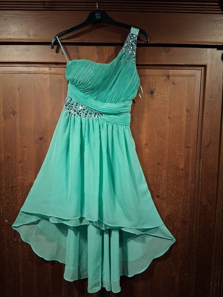 Eva & Lola mintgroene high-low cocktailjurk L, Kleding | Dames, Gelegenheidskleding, Maat 42/44 (L), Cocktailjurk, Ophalen of Verzenden