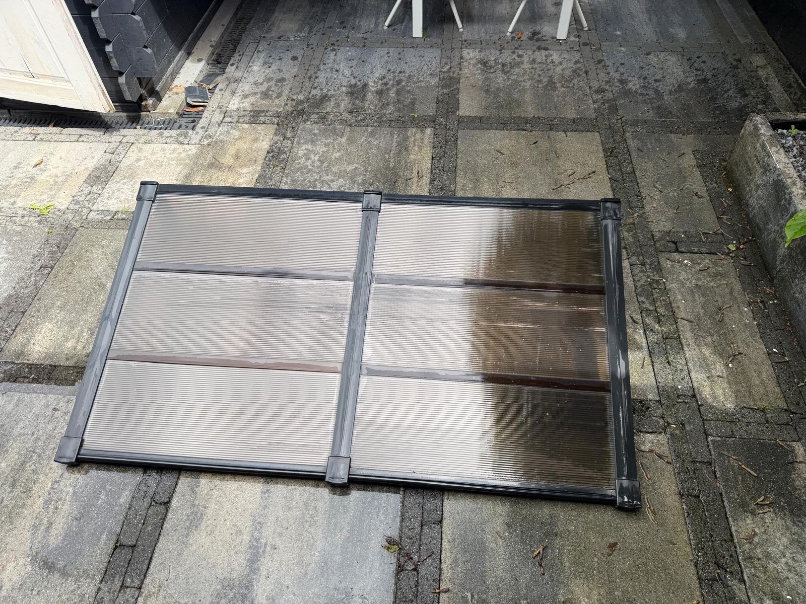 Terrasscherm/Windscherm van kunststof en metaal, Tuin en Terras, Kunststof, Gebruikt, 150 tot 200 cm, Ophalen of Verzenden