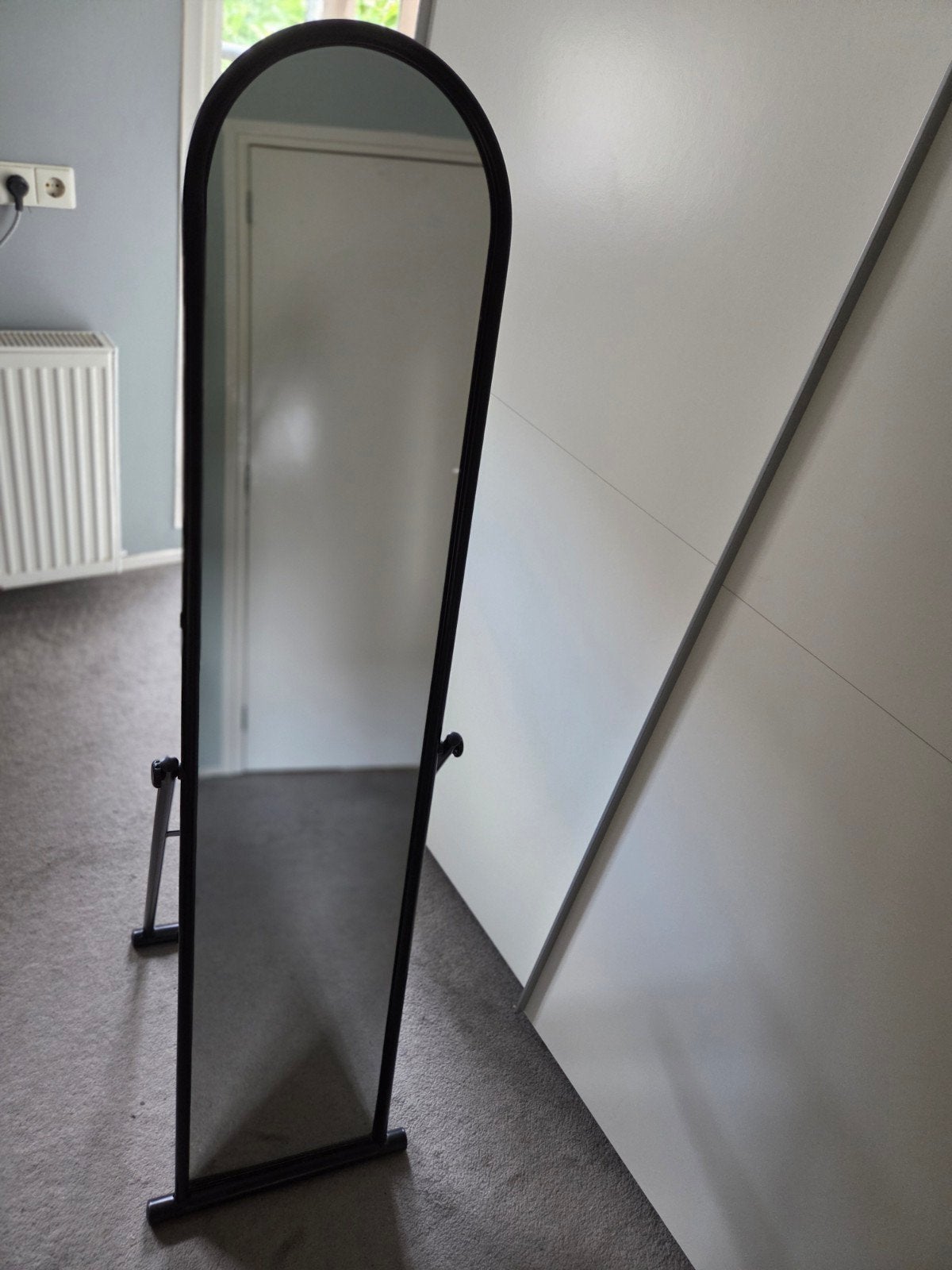 vidaXL zwart staande spiegel staal 38 x 43 x 152 cm, Huis en Inrichting, Woonaccessoires | Spiegels, Minder dan 50 cm, Ophalen of Verzenden