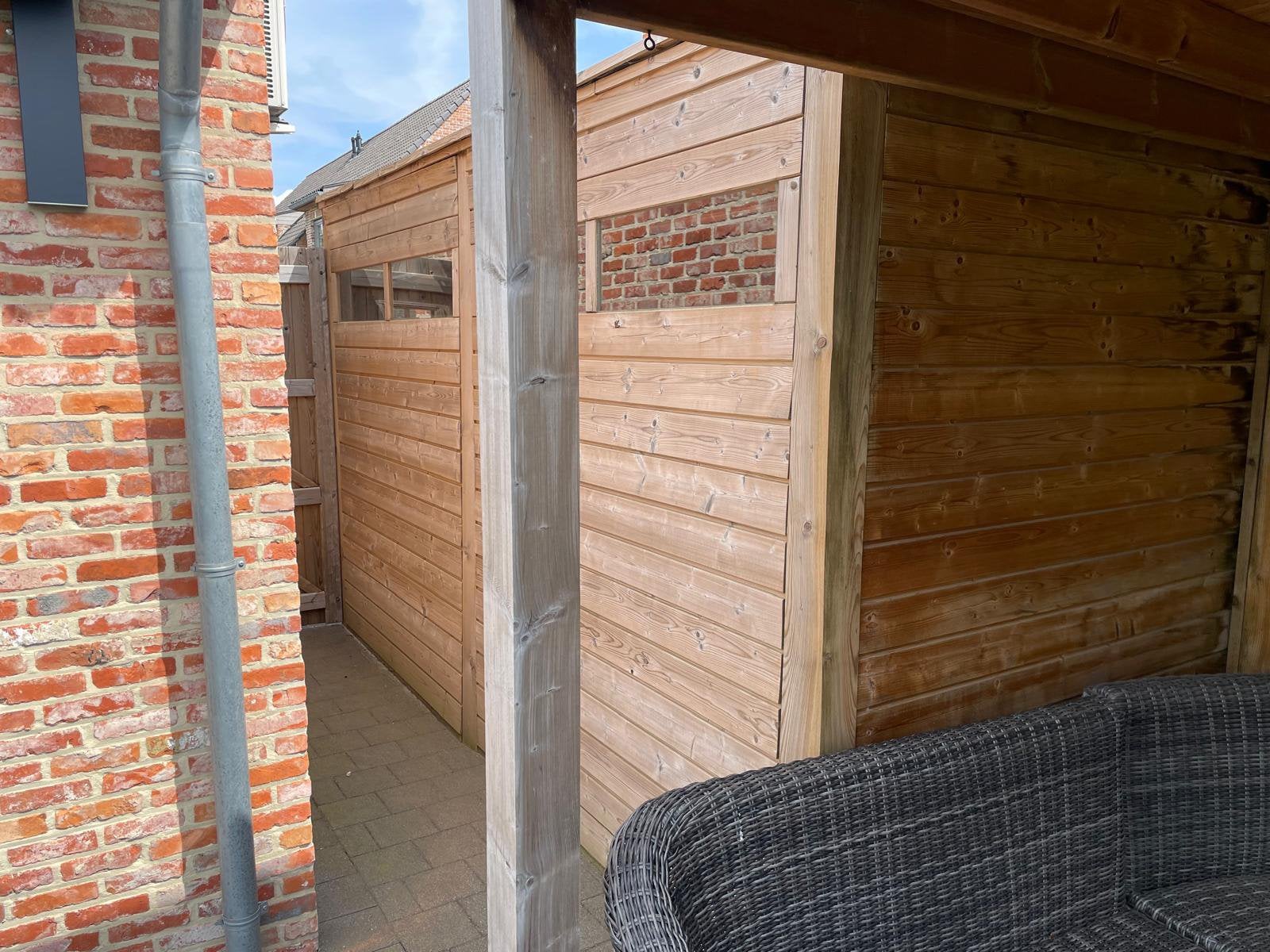 Schuur van hout in goede staat., Tuin en Terras, Ophalen, 200 tot 400 cm, 250 tot 500 cm, Schuur