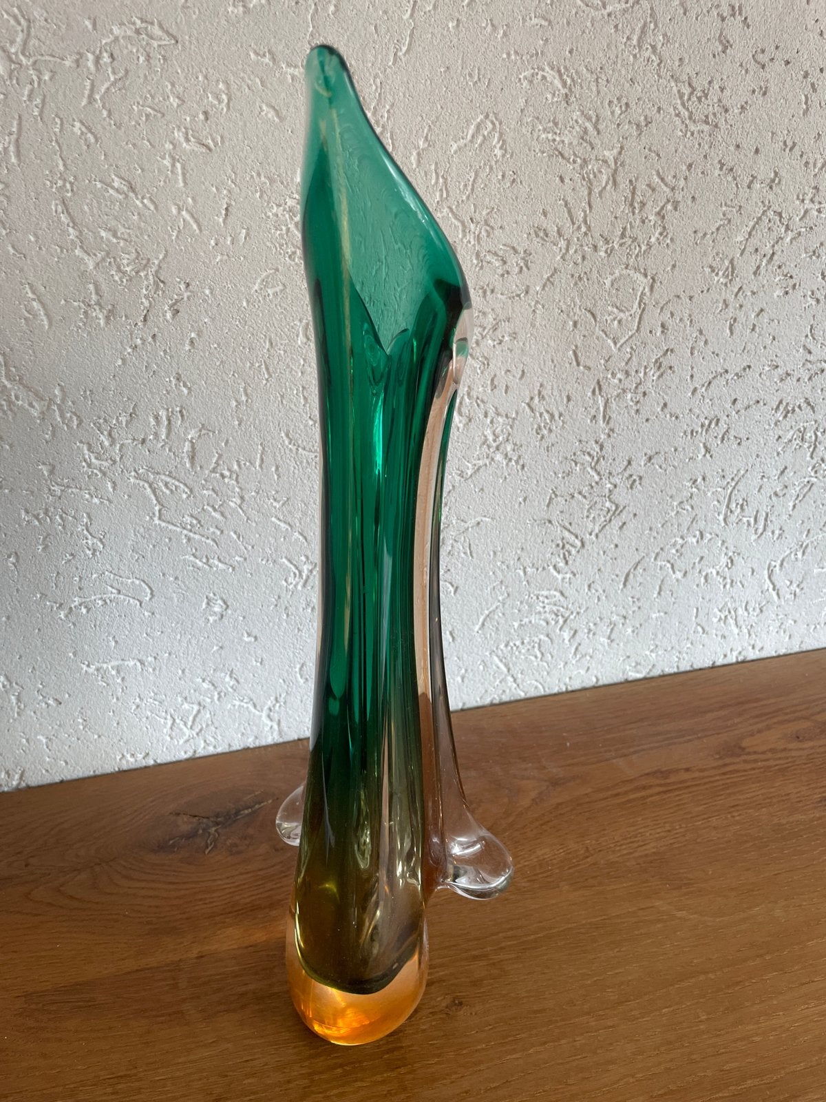 Vintage Murano Sommerso glazen vaas – groen & amber, Ophalen of Verzenden