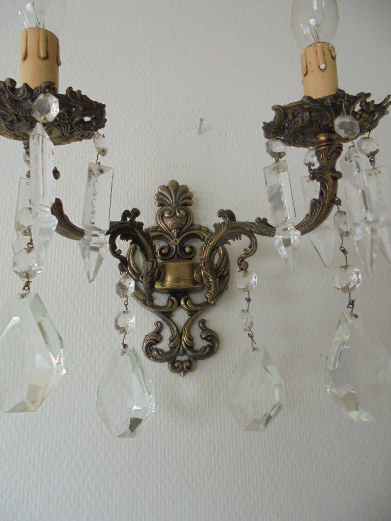 Antieke wandlamp met kristallen hangers, model kroonluchter, Antiek en Kunst, Ophalen of Verzenden