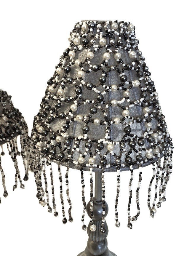 2 Tafellampen vintage lampvoet zilver met parels en kralen, Verzenden, Klassiek, Zo goed als nieuw, Minder dan 100 cm