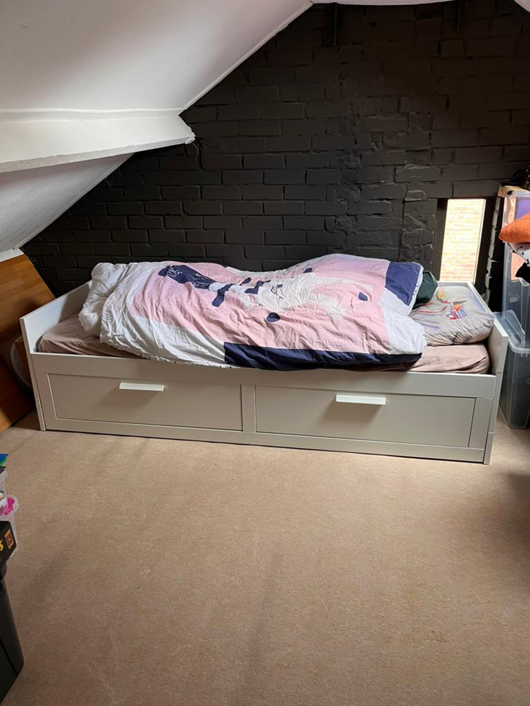 Ikea (Brimnes) uitschuifbaar kinderbed, Huis en Inrichting, Verstelbaar, Eenpersoons, Wit, Ophalen of Verzenden