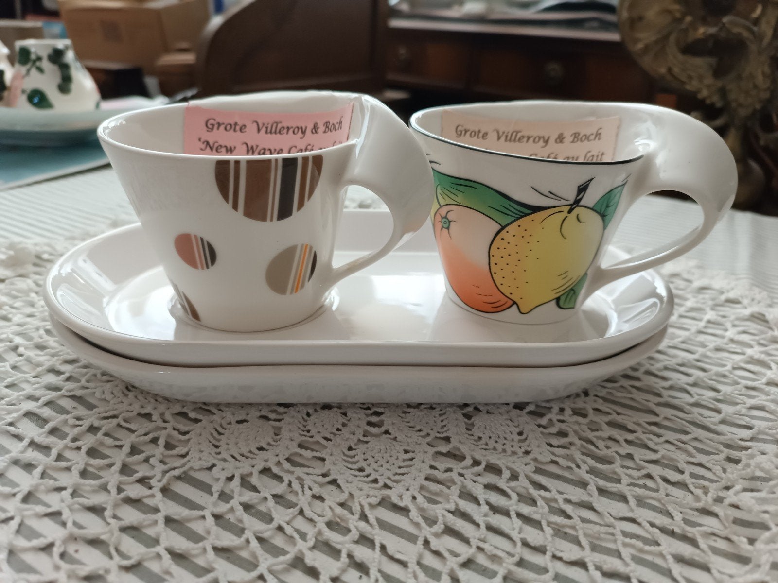 Villeroy en Boch New Wave cafe au lait met petit pain onders, Ophalen of Verzenden